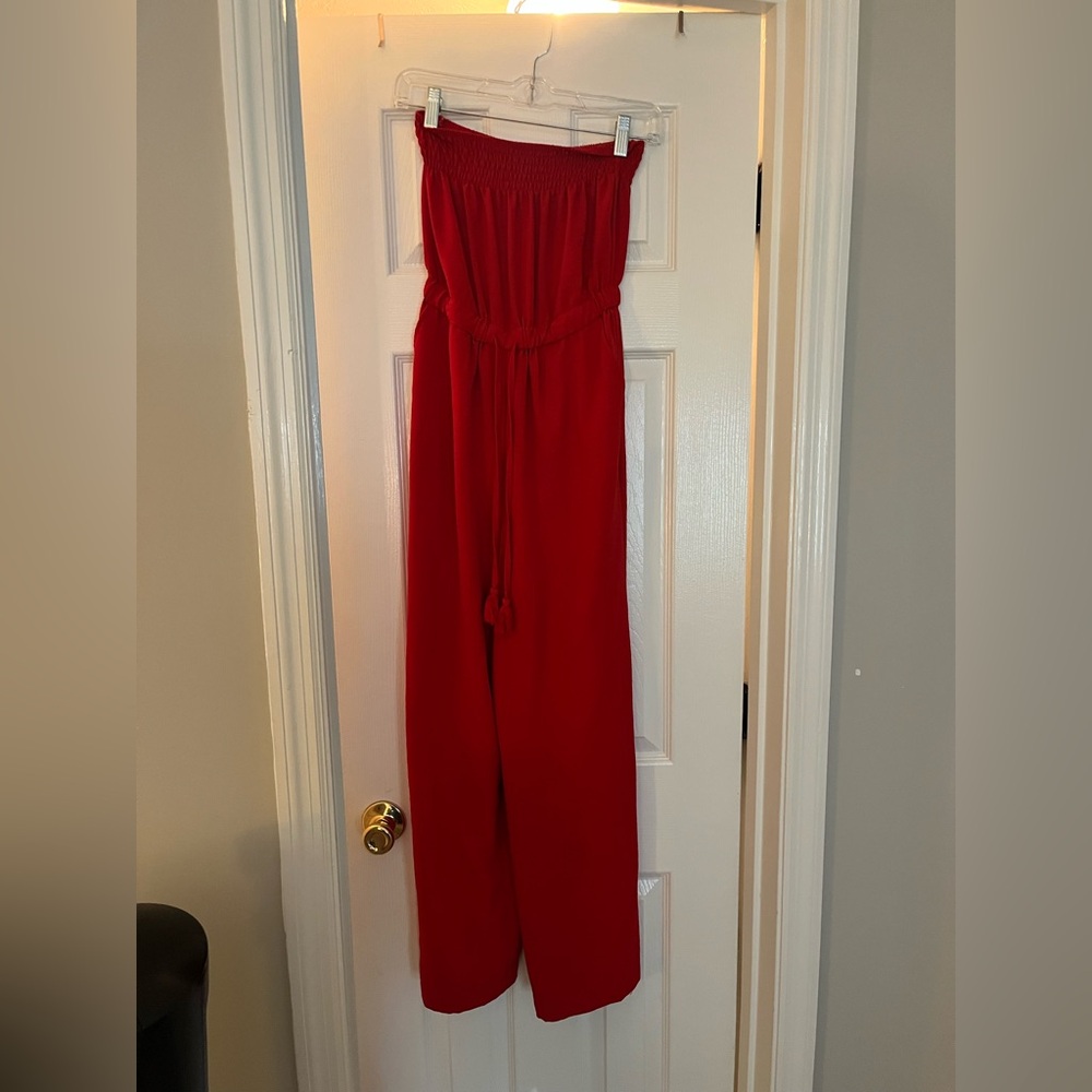 No Boundaries Strapless Red Jumpsuit